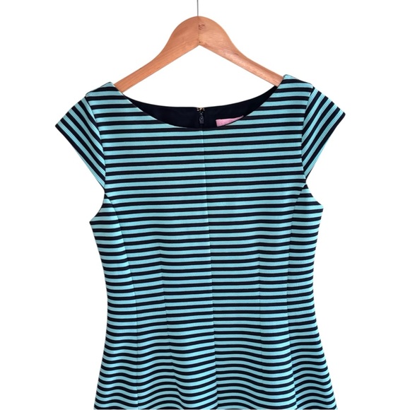 LILLY PULITZER Brielle Navy & Teal Stripe Dress M Fit & Flare Preppy - Picture 3 of 12